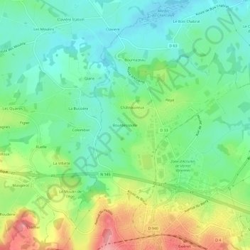 Topografische kaart Bourdessoulle, hoogte, reliëf