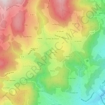 Topografische kaart Le Grand Pré, hoogte, reliëf