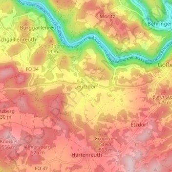 Topografische kaart Leutzdorf, hoogte, reliëf