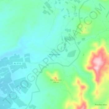 Topografische kaart Albaricoques, hoogte, reliëf
