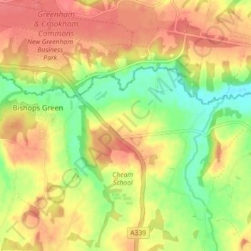 Topografische kaart Headley, hoogte, reliëf