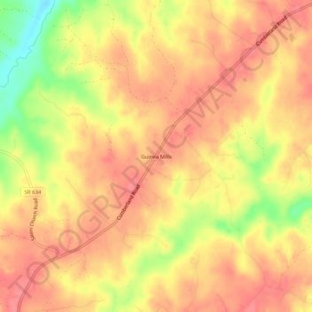 Topografische kaart Guinea Mills, hoogte, reliëf