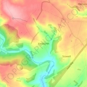 Topografische kaart Yanworth, hoogte, reliëf