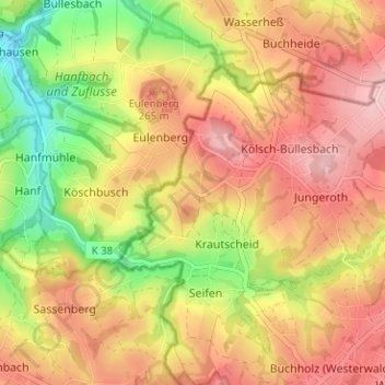 Topografische kaart Wertenbruch, hoogte, reliëf