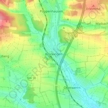 Topografische kaart Kronungen, hoogte, reliëf