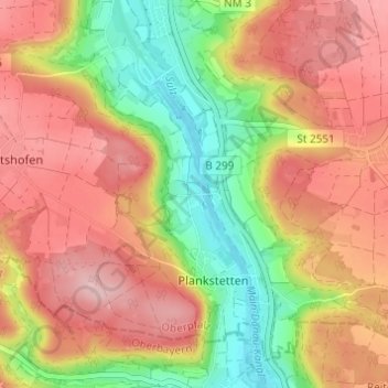 Topografische kaart Eglasmühle, hoogte, reliëf