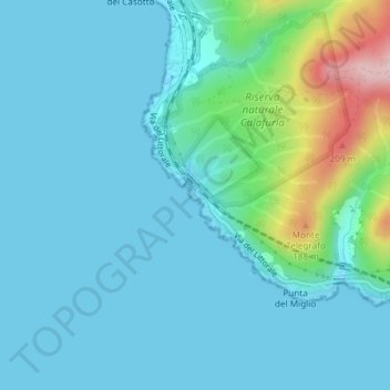 Topografische kaart Calafuria, hoogte, reliëf