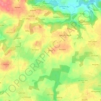 Topografische kaart Kervac, hoogte, reliëf