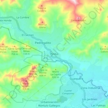 Topografische kaart Píritu, hoogte, reliëf