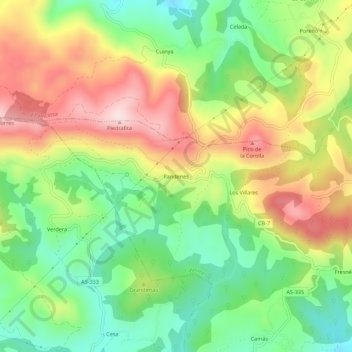 Topografische kaart Pandenes, hoogte, reliëf