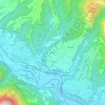 Topografische kaart Bardani, hoogte, reliëf