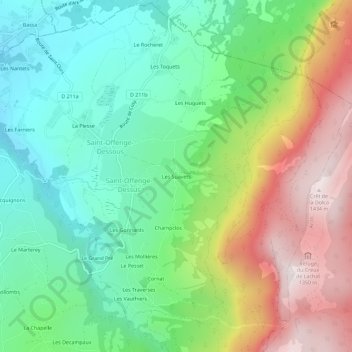 Topografische kaart Les Suavets, hoogte, reliëf