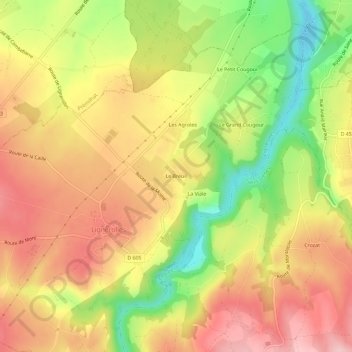 Topografische kaart Le Breuil, hoogte, reliëf