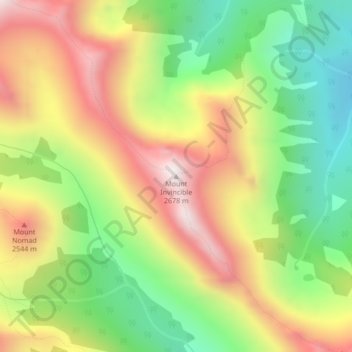Topografische kaart Mount Invincible, hoogte, reliëf