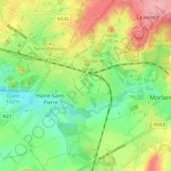 Topografische kaart Hautes Fontaines, hoogte, reliëf