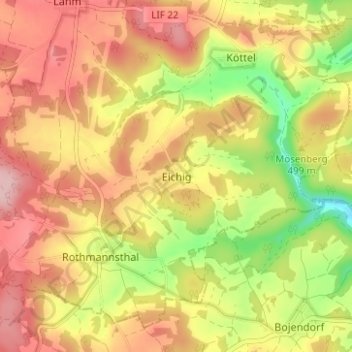Topografische kaart Eichig, hoogte, reliëf
