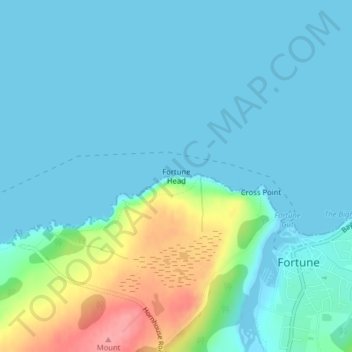 Topografische kaart Fortune Head, hoogte, reliëf
