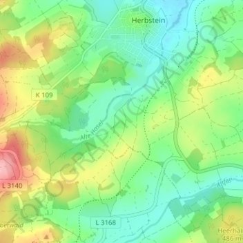 Topografische kaart Oberndorf, hoogte, reliëf