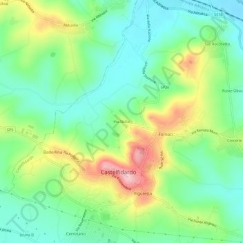 Topografische kaart Via Sicilia, hoogte, reliëf