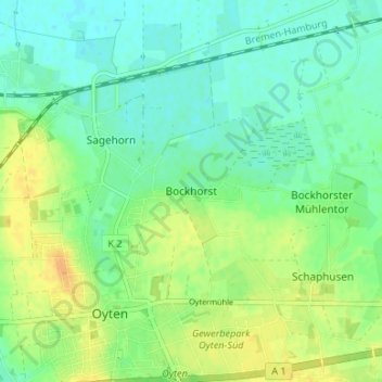 Topografische kaart Bockhorst, hoogte, reliëf