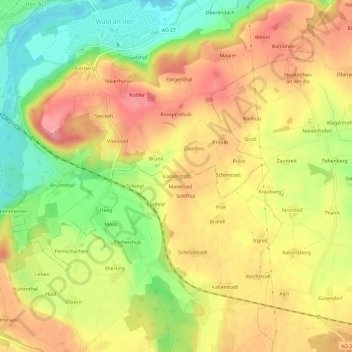 Topografische kaart Kastenstatt, hoogte, reliëf