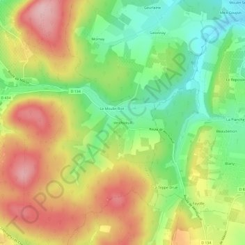 Topografische kaart Verchizeuil, hoogte, reliëf