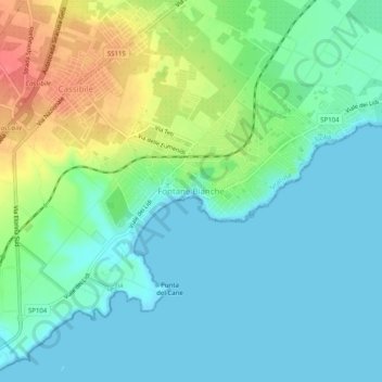 Topografische kaart Fontane Bianche, hoogte, reliëf