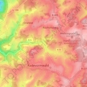 Topografische kaart Uelfe IV, hoogte, reliëf