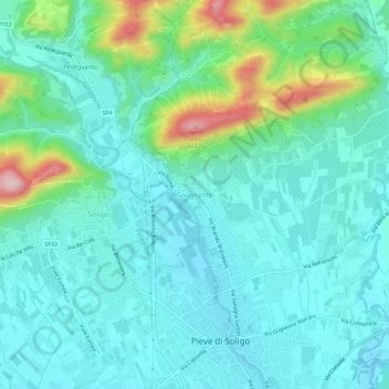 Topografische kaart Solighetto, hoogte, reliëf
