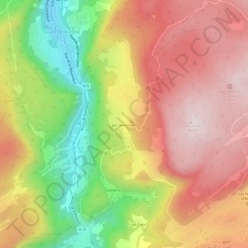 Topografische kaart Les Genévriers, hoogte, reliëf