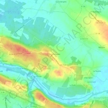 Topografische kaart Chez Champion, hoogte, reliëf
