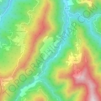 Topografische kaart Agneto, hoogte, reliëf