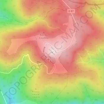 Topografische kaart Pic de Nore, hoogte, reliëf