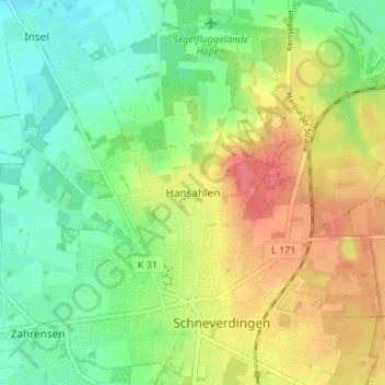 Topografische kaart Hansahlen, hoogte, reliëf