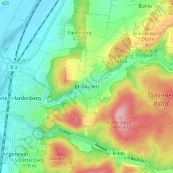 Topografische kaart Bishausen, hoogte, reliëf