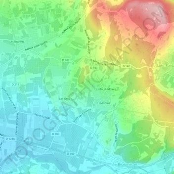 Topografische kaart Font Caudette, hoogte, reliëf