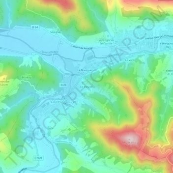 Topografische kaart Le Vieuzet, hoogte, reliëf