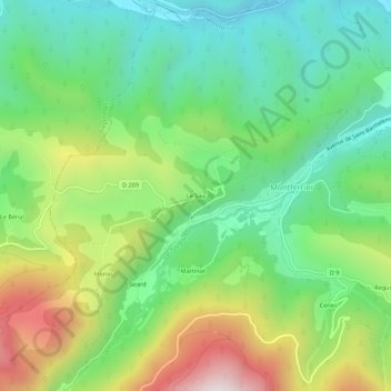 Topografische kaart Le Sau, hoogte, reliëf
