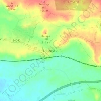 Topografische kaart Brinkworth, hoogte, reliëf