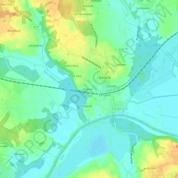 Topografische kaart Cassou, hoogte, reliëf