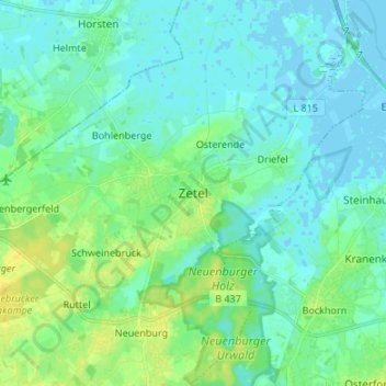 Topografische kaart Zetel, hoogte, reliëf