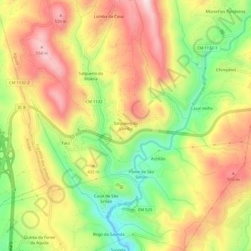 Topografische kaart Salgueiro da Lomba, hoogte, reliëf