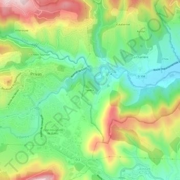 Topografische kaart Tauléac, hoogte, reliëf