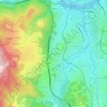 Topografische kaart Cabeza de Vaca, hoogte, reliëf