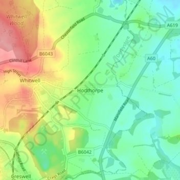 Topografische kaart Hodthorpe, hoogte, reliëf