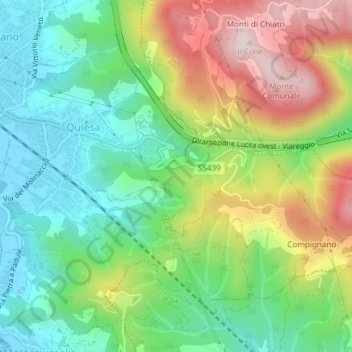 Topografische kaart Fornacette, hoogte, reliëf