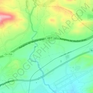 Topografische kaart Almisera, hoogte, reliëf