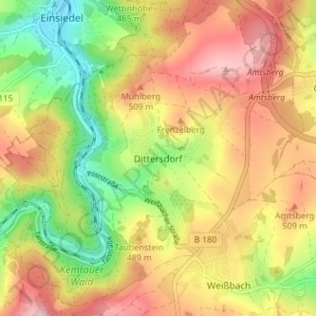 Topografische kaart Dittersdorf, hoogte, reliëf