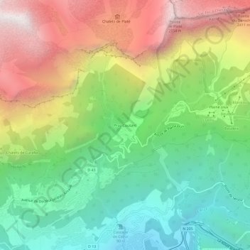 Topografische kaart Praz Coutant, hoogte, reliëf