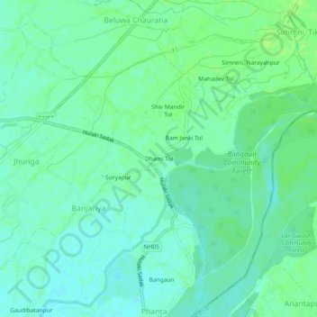 Topografische kaart Dhami Tol, hoogte, reliëf